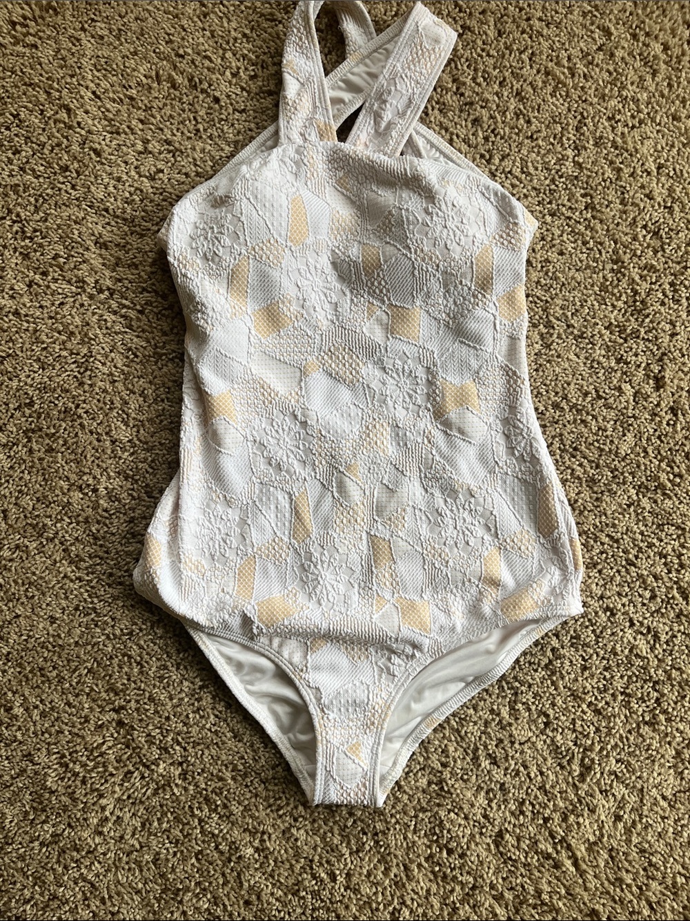 Women’s White & Cream Textured One-Piece Swimsuit